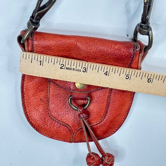 VTG Y2K FOSSIL Crossbody Pouch Bag Burnt Orange Pebble Leather Bobble Micro Mini - Picture 8 of 11